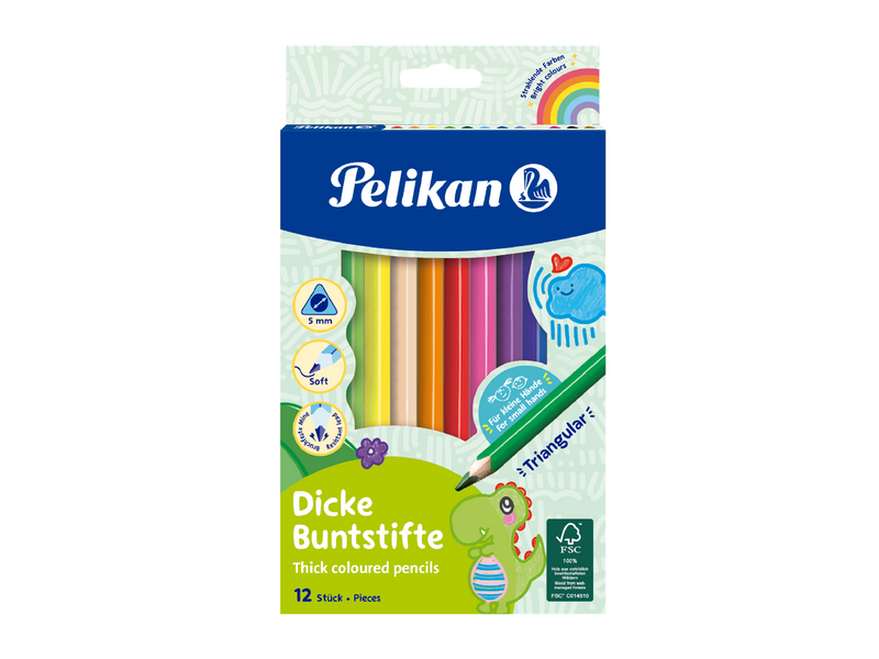 Pelikan Buntstifte dreieckige dicke Holzstifte Packung mit 12 Farben