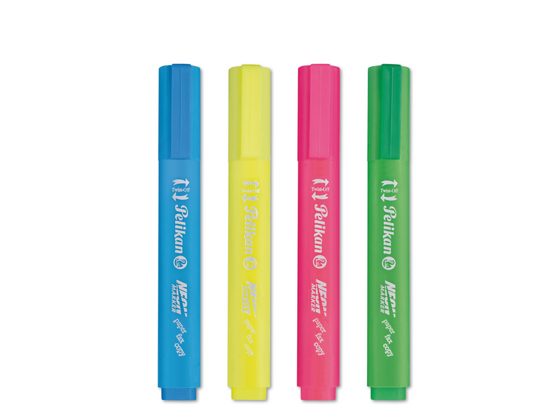Pelikan Textmarker Neon-Textmarker 438, gelb, grün, blau, pink, Etui mit 4 Stück