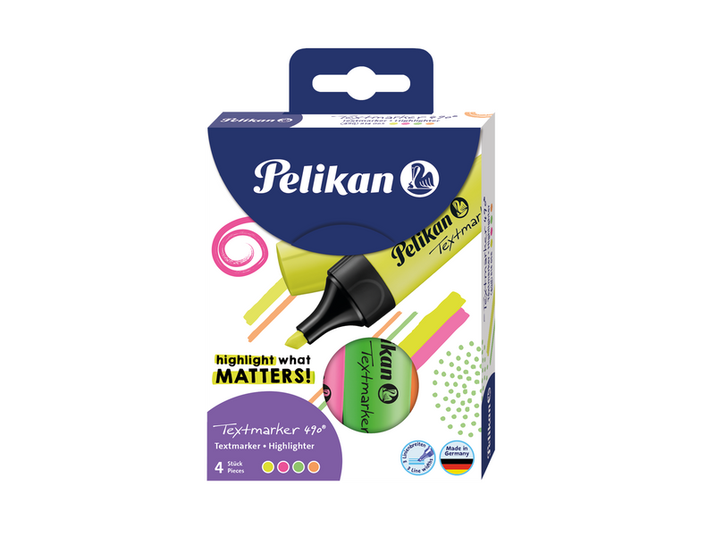 Pelikan Textmarker 490®, Set aus 4 Neon-Farben im Etui