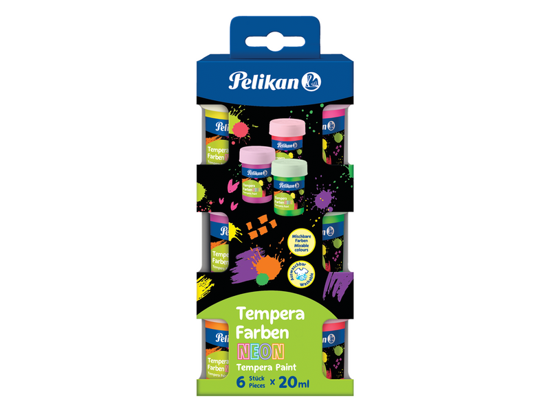 Pelikan Schulmalfarben-Set Neon, Töpfchen, sortiert, Packung mit 6 Töpfchen