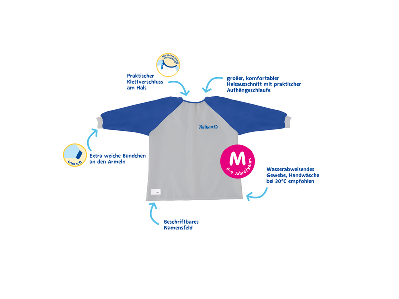 Pelikan Malschürze mit Klettverschluss und Aufhängerschlaufe, Blau