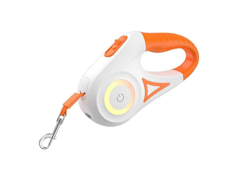 Rojeco Dog Automatic Leash LED 5m - White and Orange