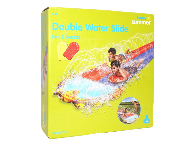 Happy Summer Double Water Slide w/ boards