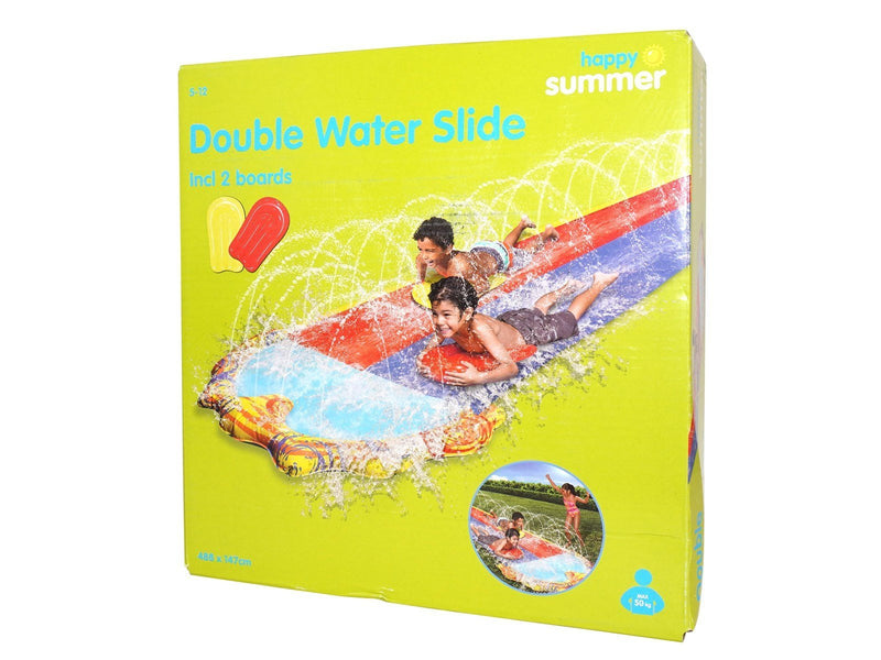 Happy Summer Double Water Slide w/ boards