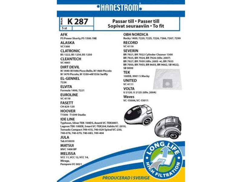 hanestroem Vacuum Cleaner Bags K287 - 5 pcs