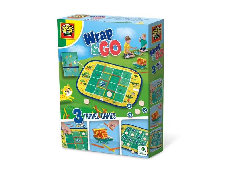 SES Creative Wrap & Go - 3 Travel Games - 3-in-1 - Four in a Row - Dots and Boxes - Pack Croco