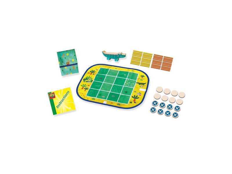 SES Creative Wrap & Go - 3 Travel Games - 3-in-1 - Four in a Row - Dots and Boxes - Pack Croco