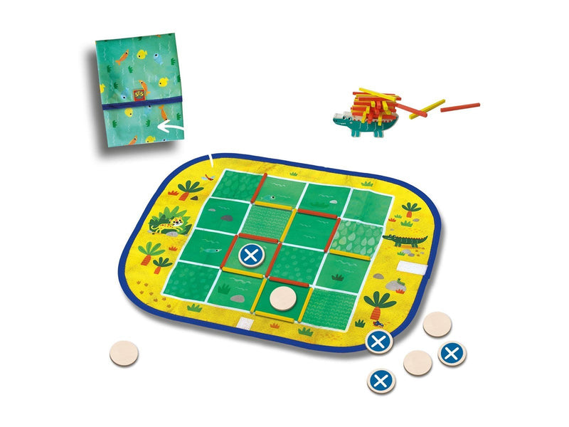 SES Creative Wrap & Go - 3 Travel Games - 3-in-1 - Four in a Row - Dots and Boxes - Pack Croco