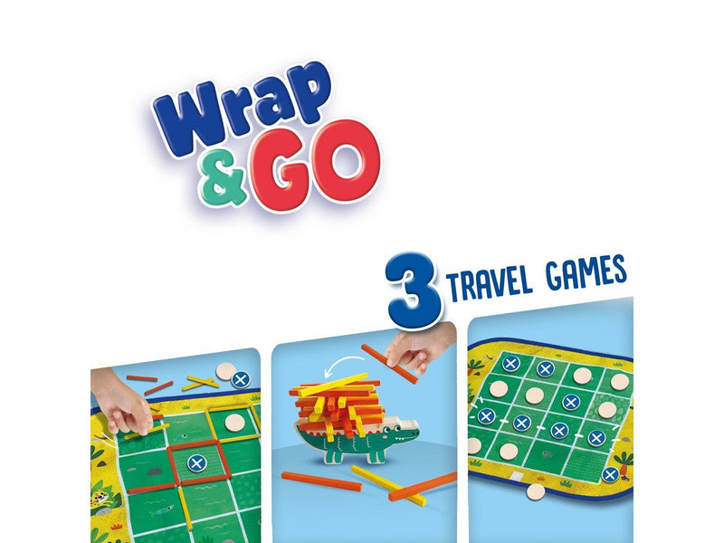 SES Creative Wrap & Go - 3 Travel Games - 3-in-1 - Four in a Row - Dots and Boxes - Pack Croco