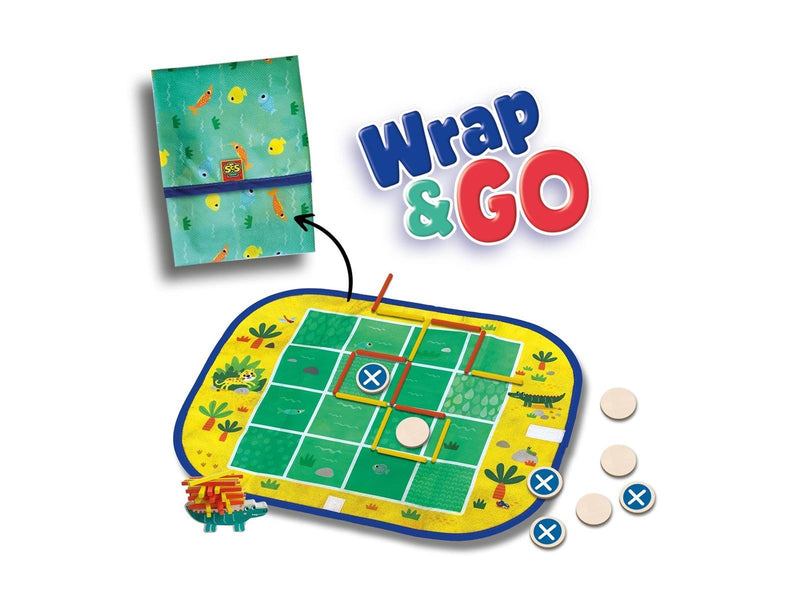 SES Creative Wrap & Go - 3 Travel Games - 3-in-1 - Four in a Row - Dots and Boxes - Pack Croco