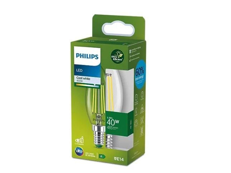 Philips LED-Lampe B35 Candle 2.3W840 (40W) clear E14