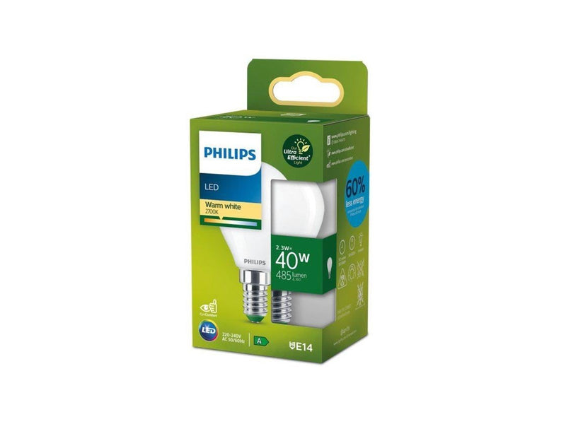Philips LED-Lampe P45 Mini-ball 2.3W827 (40W) matte E14