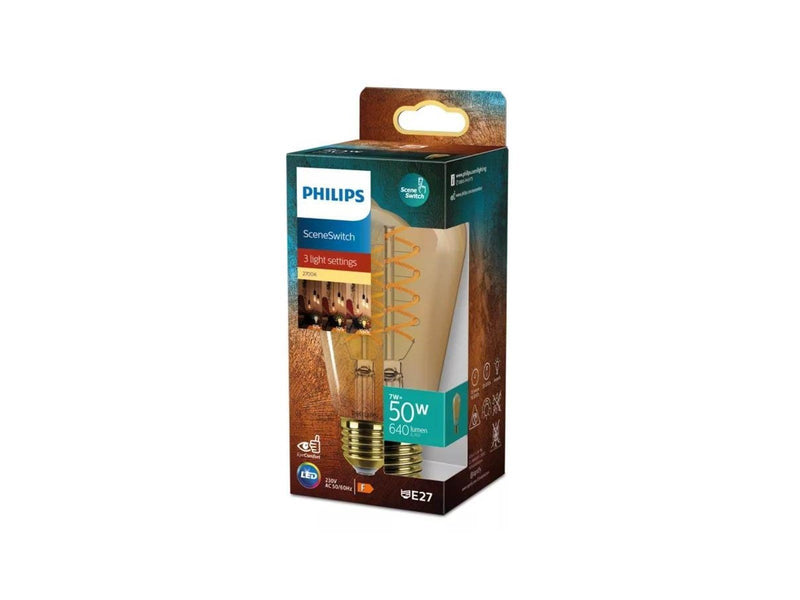 Philips LED-Lampe Filament ST64 7W/827 (50W) SceneSwitch amber E27