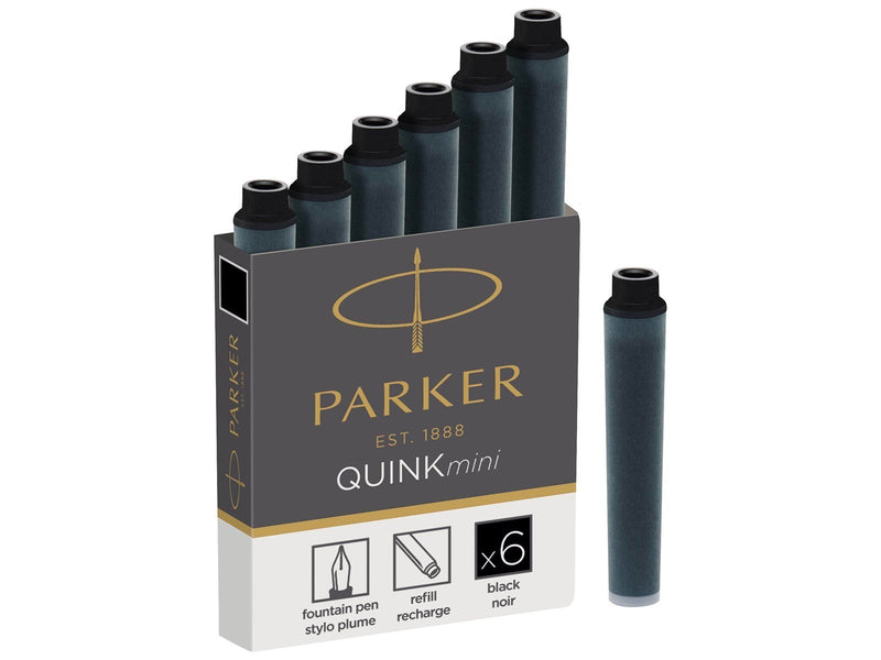 Parker Mini Fountain Pen Ink Refill Cartridges | Black QUINK Ink | 6 Count