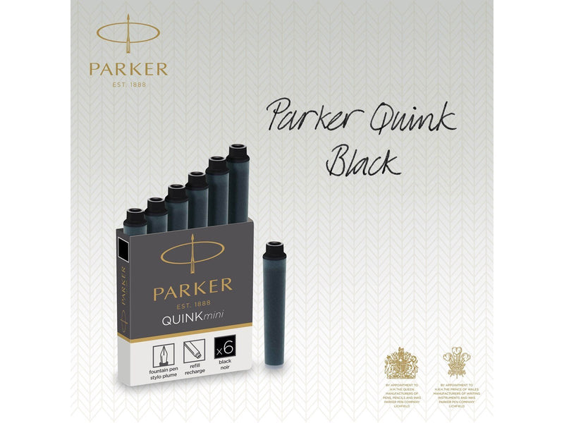 Parker Mini Fountain Pen Ink Refill Cartridges | Black QUINK Ink | 6 Count