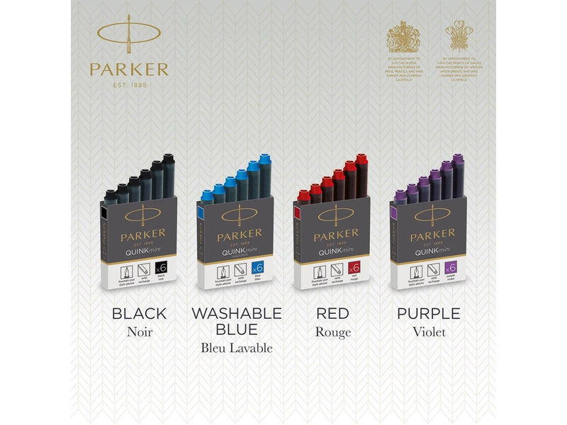 Parker Mini Fountain Pen Ink Refill Cartridges | Black QUINK Ink | 6 Count