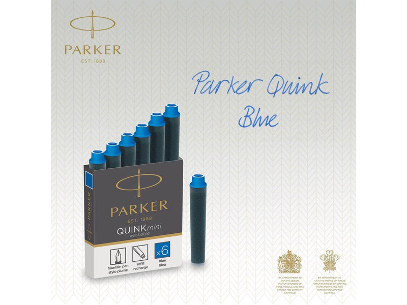 Parker Mini Fountain Pen Ink Refill Cartridges | Blue QUINK Ink | 6 Count