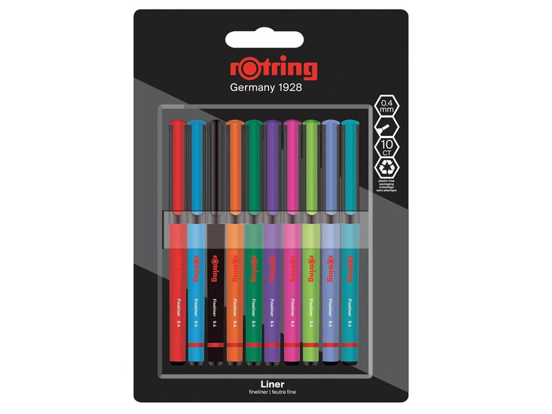 Rotring rOtring Liner Fineliner Pens | 0.4 mm | Colouring Pens for Writing & Drawing | Assorted Colours | 10 Count