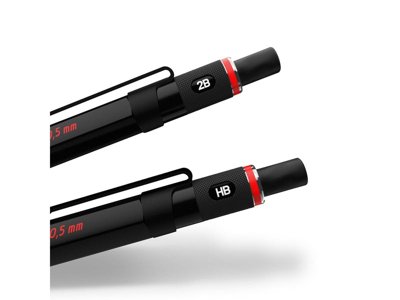 Rotring 500 Mechanical Pencil | 0.5 mm HB Lead | Black hexagonal plastic barrel and non-slip textured metal grip