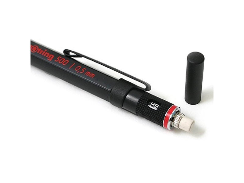 Rotring 500 Mechanical Pencil | 0.5 mm HB Lead | Black hexagonal plastic barrel and non-slip textured metal grip