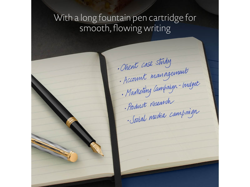 Waterman Hémisphère Fountain Pen | Metal & Black Lacquer with Gold trim & Chiselled cap | Gold Coated Stainless Steel Medium Nib