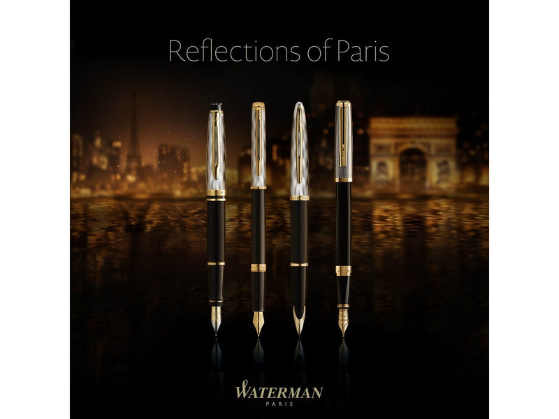 Waterman Expert | Rollerball Pen | Metal & Black Lacquer with Gold trim & Chiselled cap | Fine tip | Black Ink | Gift Box