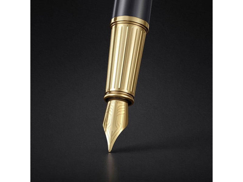 Parker Ingenuity  Pioneers Collection Fountain Pen | Grey Lacquer with Gold Cap & Trims | Medium Stainless Steel Nib | Black Ink