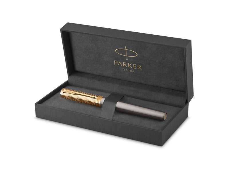 Parker Ingenuity  Pioneers Collection Rollerball Pen | Grey Lacquer with Gold Cap & Trims | Fine Point | Black Ink  | Gift Box