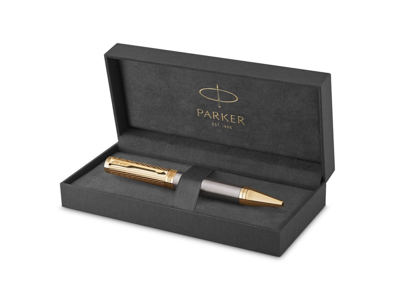 Parker Ingenuity  Pioneers Collection Ballpoint Pen | Grey Lacquer with Gold Cap & Trims | Medium Point | Black Ink  | Gift Box