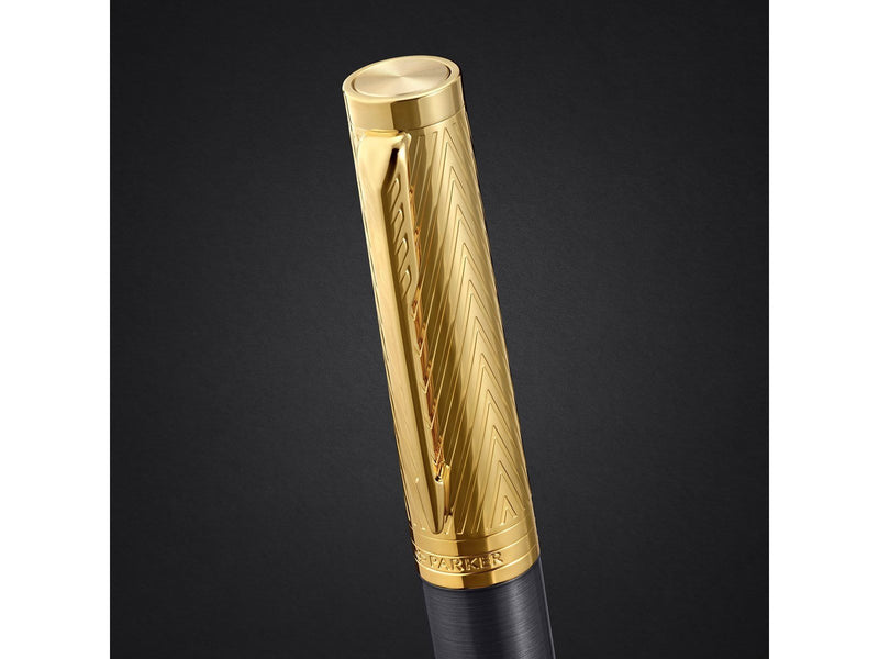 Parker Ingenuity  Pioneers Collection Ballpoint Pen | Grey Lacquer with Gold Cap & Trims | Medium Point | Black Ink  | Gift Box