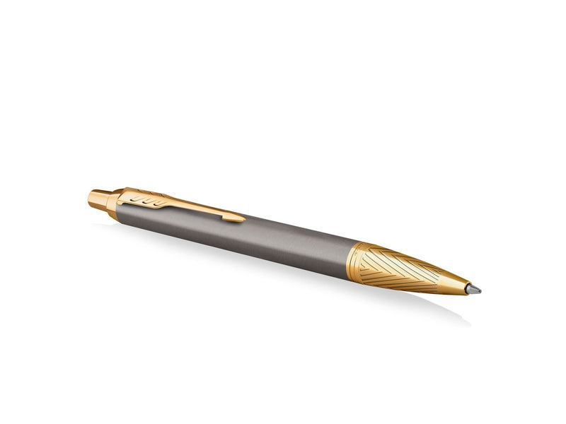 Parker IM  Pioneers Collection Ballpoint Pen | Grey Lacquer with Gold Cap & Trims | Medium Point | Blue Ink | Gift Box