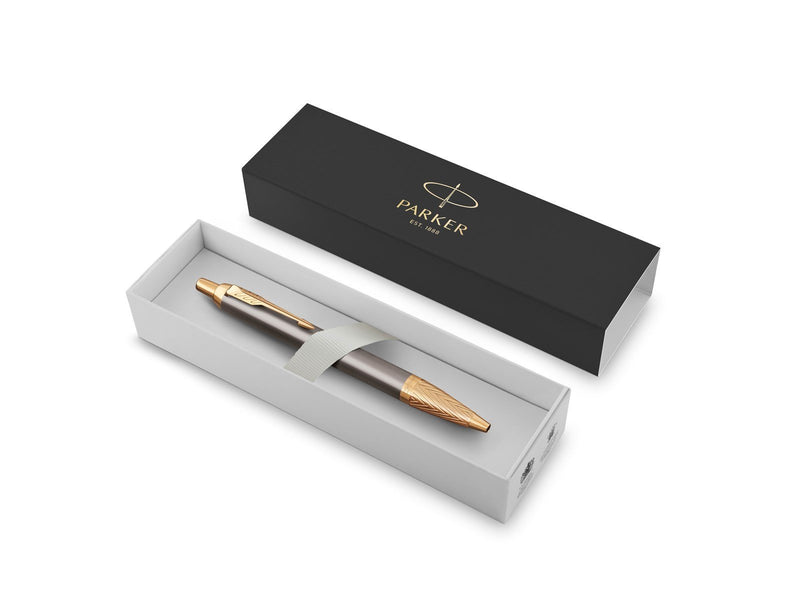 Parker IM  Pioneers Collection Ballpoint Pen | Grey Lacquer with Gold Cap & Trims | Medium Point | Blue Ink | Gift Box