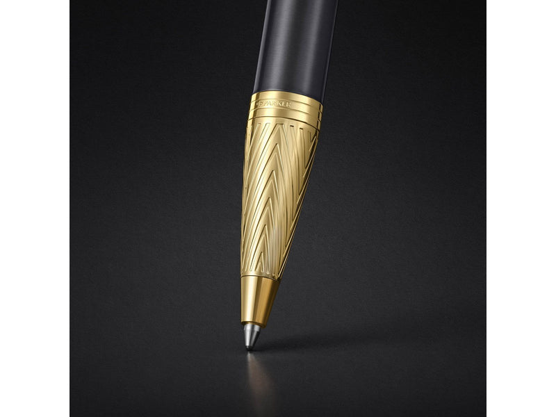 Parker IM  Pioneers Collection Ballpoint Pen | Grey Lacquer with Gold Cap & Trims | Medium Point | Blue Ink | Gift Box