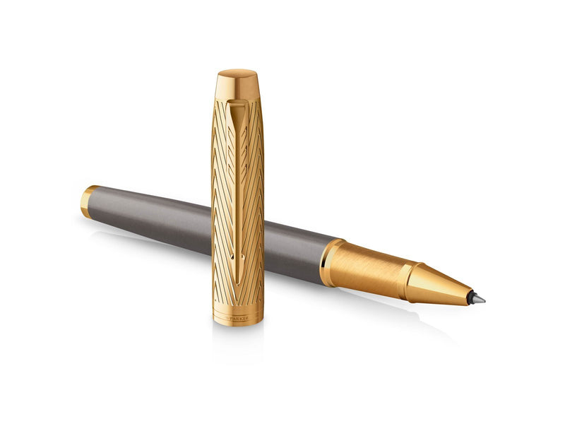 Parker IM  Pioneers Collection Rollerball Pen | Grey Lacquer with Gold Cap & Trims | Fine Point | Black Ink | Gift Box