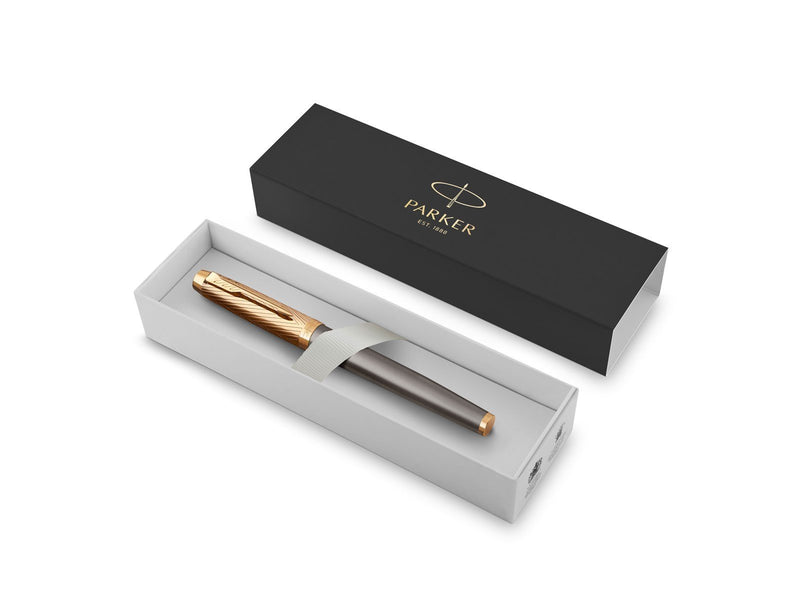 Parker IM  Pioneers Collection Rollerball Pen | Grey Lacquer with Gold Cap & Trims | Fine Point | Black Ink | Gift Box
