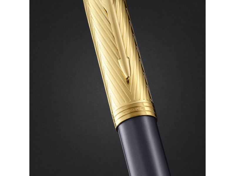 Parker IM  Pioneers Collection Fountain Pen | Grey Lacquer with Gold Cap & Trims | Fine Stainless Steel Nib | Blue Ink  | Gift B