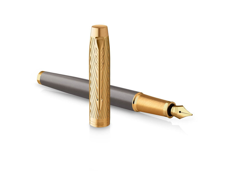 Parker IM  Pioneers Collection Fountain Pen | Grey Lacquer with Gold Cap & Trims | Medium Stainless Steel Nib | Blue Ink  | Gift