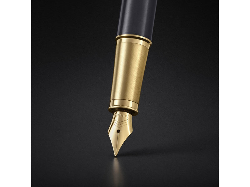 Parker IM  Pioneers Collection Fountain Pen | Grey Lacquer with Gold Cap & Trims | Medium Stainless Steel Nib | Blue Ink  | Gift
