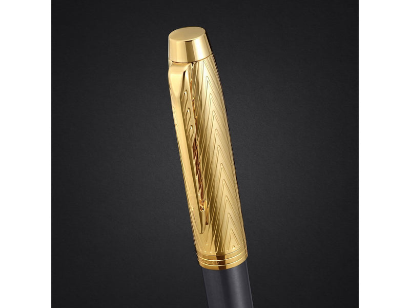 Parker IM  Pioneers Collection Fountain Pen | Grey Lacquer with Gold Cap & Trims | Medium Stainless Steel Nib | Blue Ink  | Gift