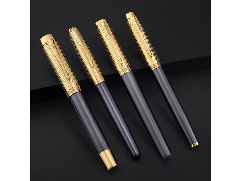 Parker IM  Pioneers Collection Fountain Pen | Grey Lacquer with Gold Cap & Trims | Medium Stainless Steel Nib | Blue Ink  | Gift
