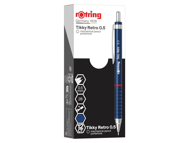 Rotring Tikky Retro Mechanical Pencils | 2B 0.5 mm | Blue Barrels | 12 Count