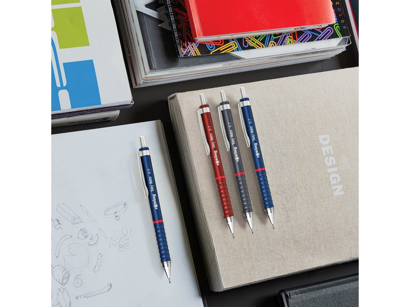 Rotring Tikky Retro Mechanical Pencils | 2B 0.7 mm | Blue Barrels | with Comfort Rippled Grip | 12 Count
