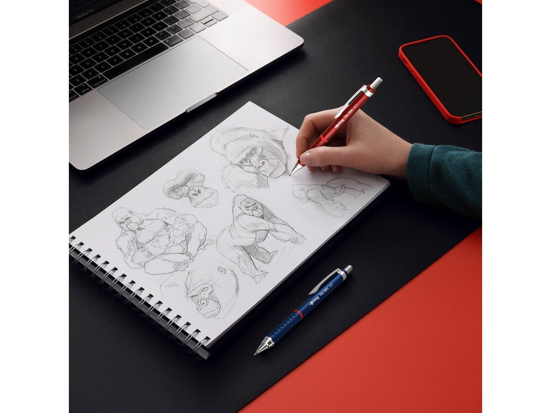 Rotring Tikky Retro Mechanical Pencils | 2B 0.7 mm | Red Barrels | with Comfort Rippled Grip | 12 Count