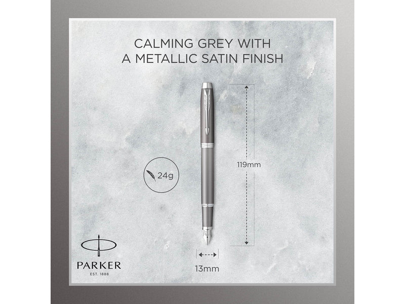 Parker IM Writing Rituals Fountain Pen | Grey Finish with Gradient | Chrome Trims | Medium Nib | Blue Ink | Gift Box