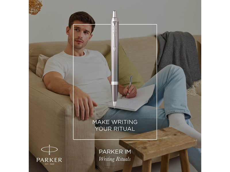 Parker IM Writing Rituals | Ballpoint Pen | Grey Finish with Gradient | Chrome Trims | Medium Point | Blue Ink | Gift Box