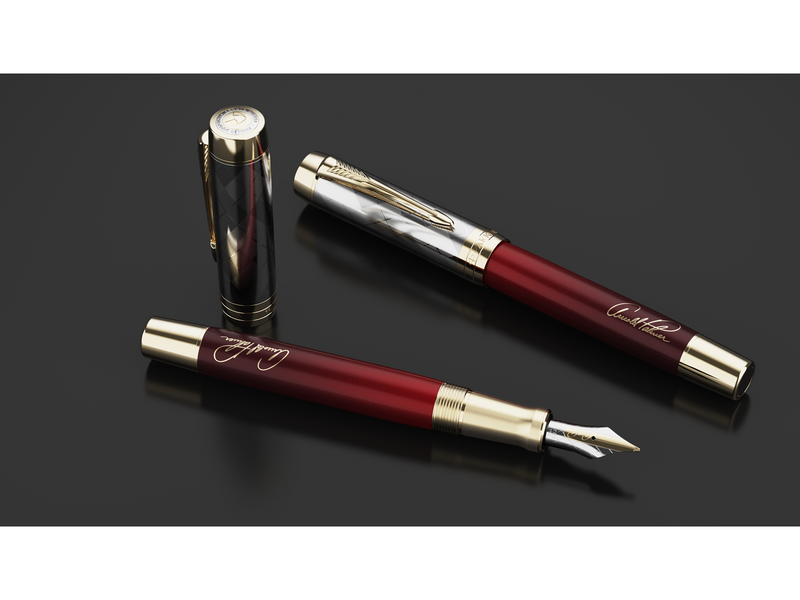Parker | Arnold Palmer Signature Edition Fountain Pen Red Lacquer with Gold Cap & Trims Medium Solid Gold Nib Black Ink and Conv