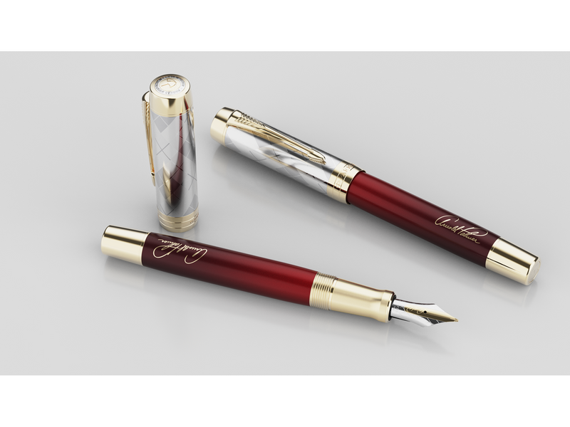 Parker | Arnold Palmer Signature Edition Fountain Pen Red Lacquer with Gold Cap & Trims Medium Solid Gold Nib Black Ink and Conv