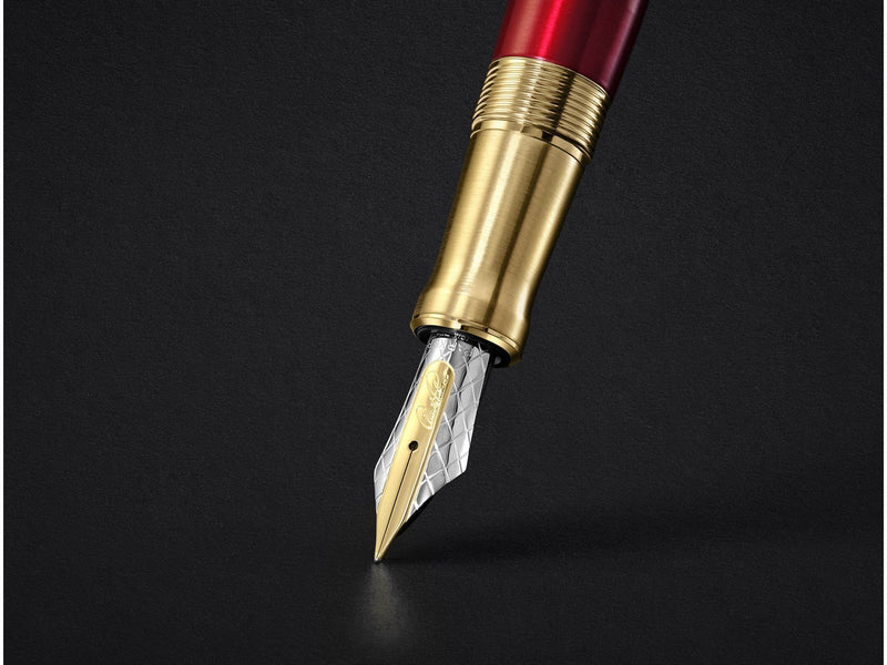 Parker | Arnold Palmer Signature Edition Fountain Pen Red Lacquer with Gold Cap & Trims Medium Solid Gold Nib Black Ink and Conv