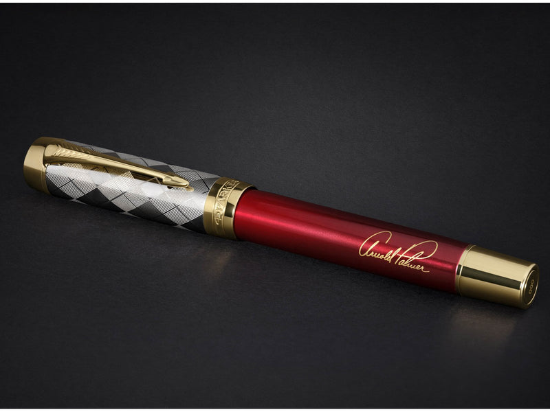 Parker | Arnold Palmer Signature Edition Fountain Pen Red Lacquer with Gold Cap & Trims Fine Solid Gold Nib Black Ink and Conver