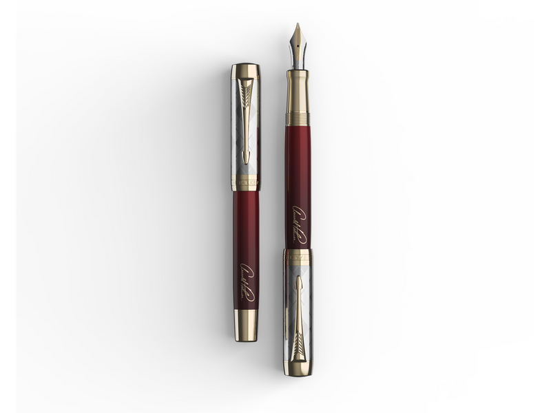 Parker | Arnold Palmer Signature Edition Fountain Pen Red Lacquer with Gold Cap & Trims Fine Solid Gold Nib Black Ink and Conver